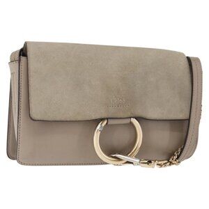 Authentic Chloe Fay Shoulder Bag Suede Leather Beige